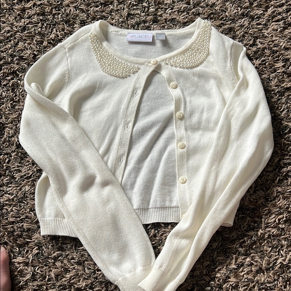 The Children's Place Cream Cardigan Sweater with Pearl Trim